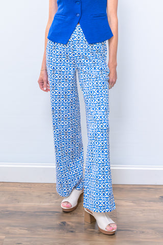 ICHI Printed Pants Blue