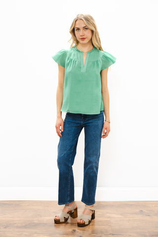 CURRENT AIR Split Neck Ruffle Sleeve Top