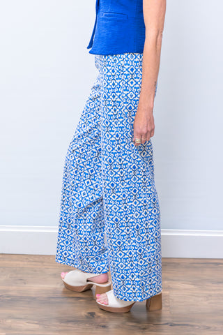 ICHI Printed Pants Blue