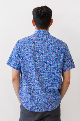 Untuckit Preformace Short Sleeve Shirt in Hicks Blue Floral Print