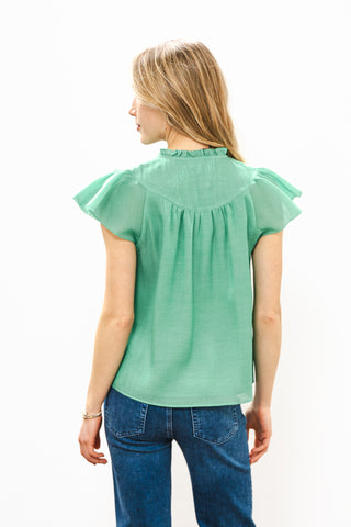 CURRENT AIR Split Neck Ruffle Sleeve Top