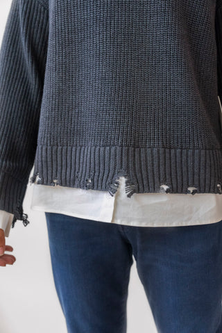 WRC Distressed Poplin Contrast Sweater