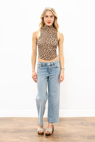 LNA Detra Ribbed Mock Neck Leopard
