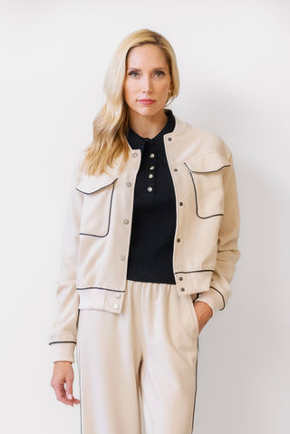 Outlined Bomber Jacket in Beige