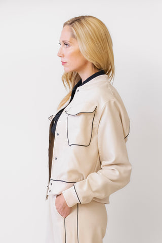 Outlined Bomber Jacket in Beige