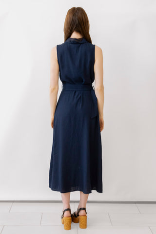 Apricot Belted Linen Midi Dress