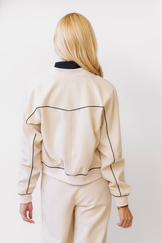 Outlined Bomber Jacket in Beige