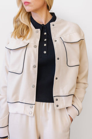 Outlined Bomber Jacket in Beige