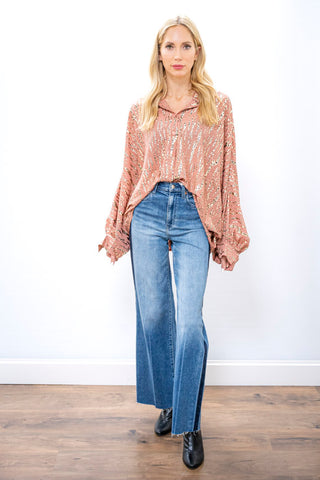 BEULAH Pink Oversized Dolman Sleeve Blouse