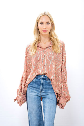 BEULAH Pink Oversized Dolman Sleeve Blouse