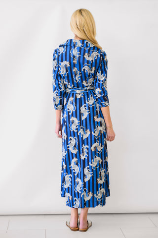 GUADALUPE Luciana Tibet Dragon Dress in Navy