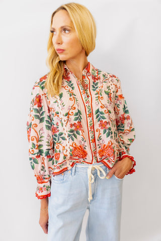Farm Rio Pink Flower Tapestry Blouse