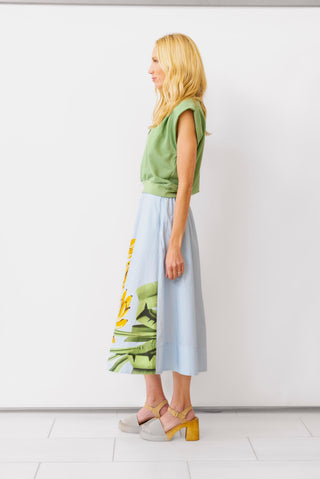 FARM RIO Blue Banana Cocina striped midi skirt
