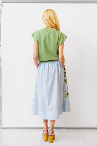 FARM RIO Blue Banana Cocina striped midi skirt