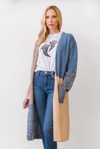 ELAN Colorblock Long Cardigan