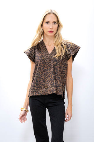 THML V Neck Flutter Sleeve Top