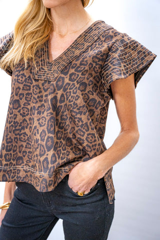 THML V Neck Flutter Sleeve Top