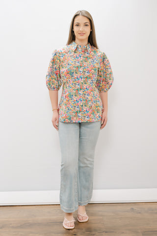 FARM RIO Peasant Floral Off White Butterflies Blouse