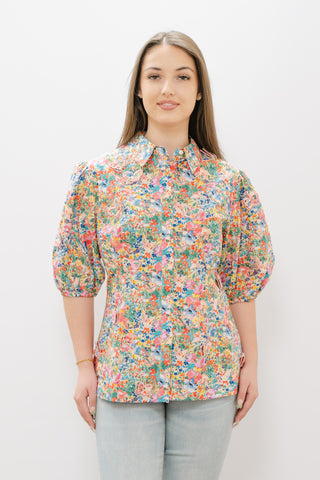 FARM RIO Peasant Floral Off White Butterflies Blouse