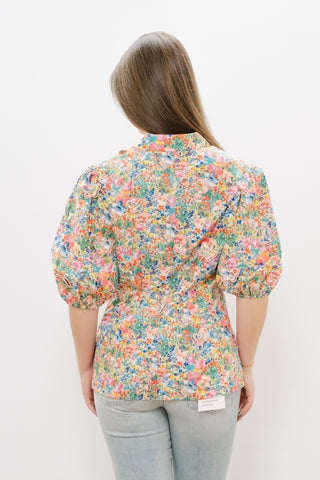 FARM RIO Peasant Floral Off White Butterflies Blouse