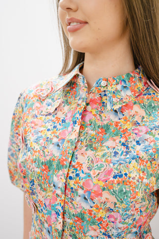 FARM RIO Peasant Floral Off White Butterflies Blouse