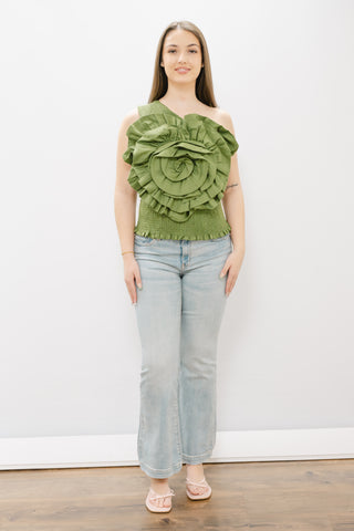 FARM RIO Green One Shoulder Blouse