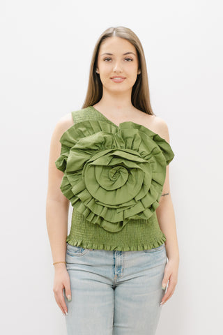 FARM RIO Green One Shoulder Blouse