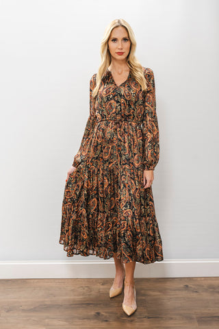 APRICOT Painterly Lurex Paisley Midi Dress