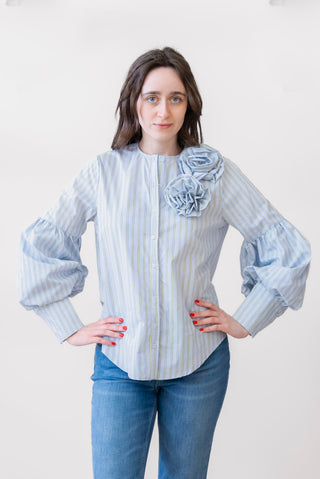 The Shirt Louisa Shirt in Blue and Tan Stripe