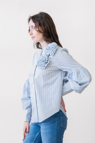 The Shirt Louisa Shirt in Blue and Tan Stripe