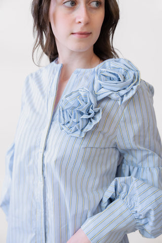 The Shirt Louisa Shirt in Blue and Tan Stripe