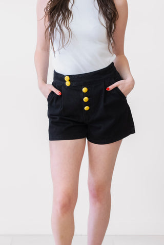 English Factory Buttoned Denim Shorts in Black