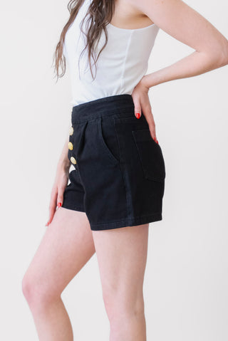 English Factory Buttoned Denim Shorts in Black