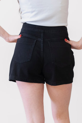 English Factory Buttoned Denim Shorts in Black