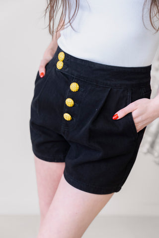 English Factory Buttoned Denim Shorts in Black