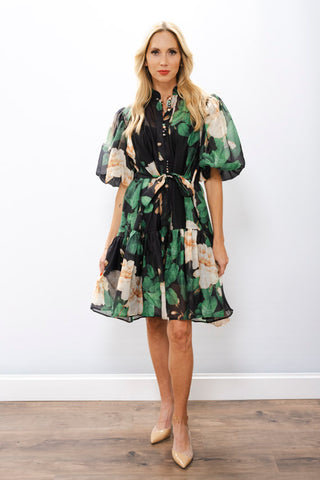 NANCY YANG Tiered Puff Sleeve Dress
