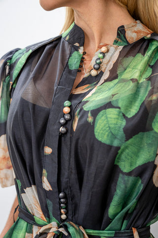 NANCY YANG Tiered Puff Sleeve Dress