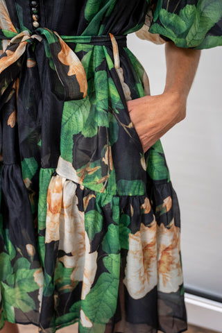 NANCY YANG Tiered Puff Sleeve Dress