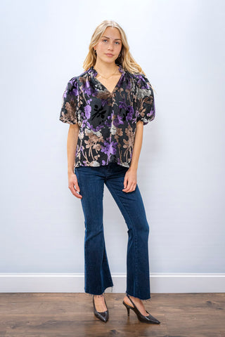 THML Puff Sleeve Burnout Blouse