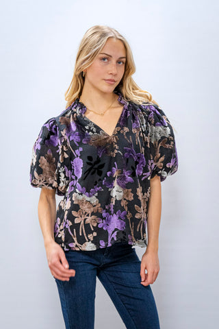 THML Puff Sleeve Burnout Blouse