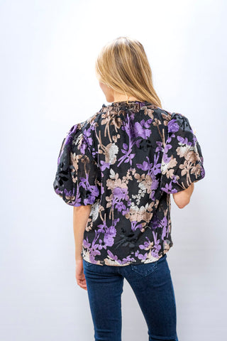 THML Puff Sleeve Burnout Blouse