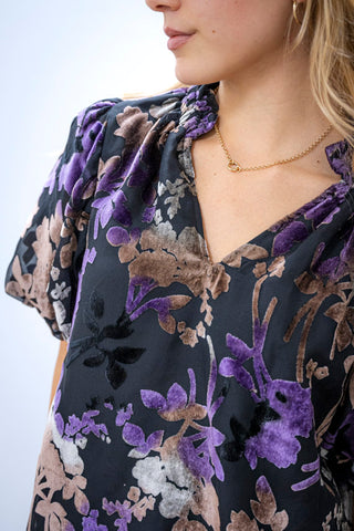 THML Puff Sleeve Burnout Blouse