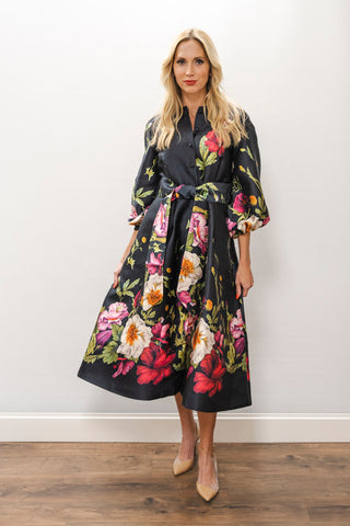NANCY YANG Floral Puff Sleeve Dress