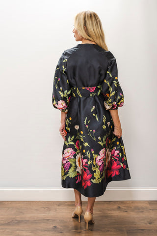 NANCY YANG Floral Puff Sleeve Dress