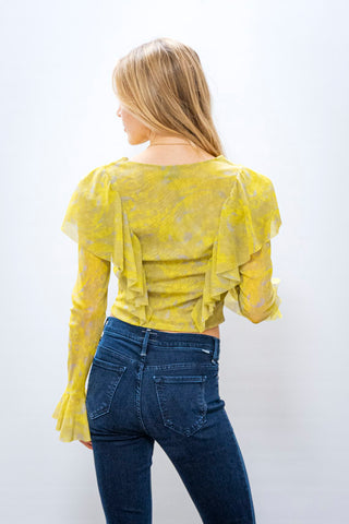 PETIT POIS Chartruese Paisley Blouse w/ Flounce