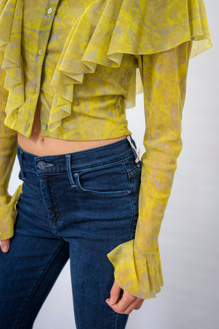 PETIT POIS Chartruese Paisley Blouse w/ Flounce