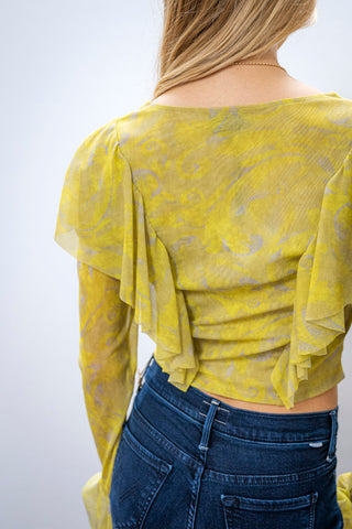 PETIT POIS Chartruese Paisley Blouse w/ Flounce