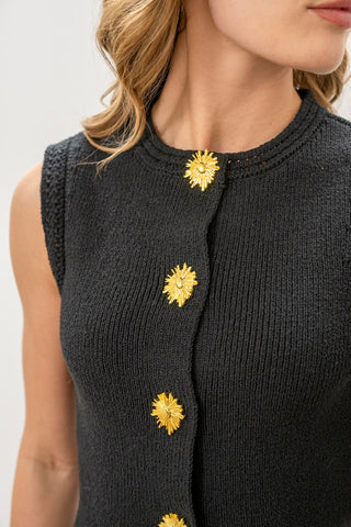 BEULAH Sweater Vest w/ Gold Buttons