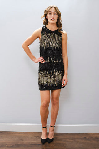 APRICOT Sequin Strip Fringe Skirt