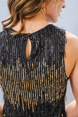 APRICOT Sequin Strip Fringe Shell